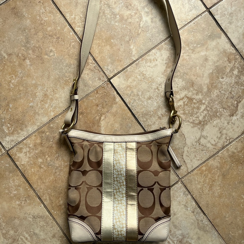 Coach Crossbody Signature leather/canvas brown/beige purse